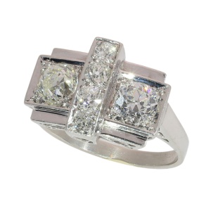 Architectural Art Deco Platinum Diamond Ring, Belgium, circa 1950